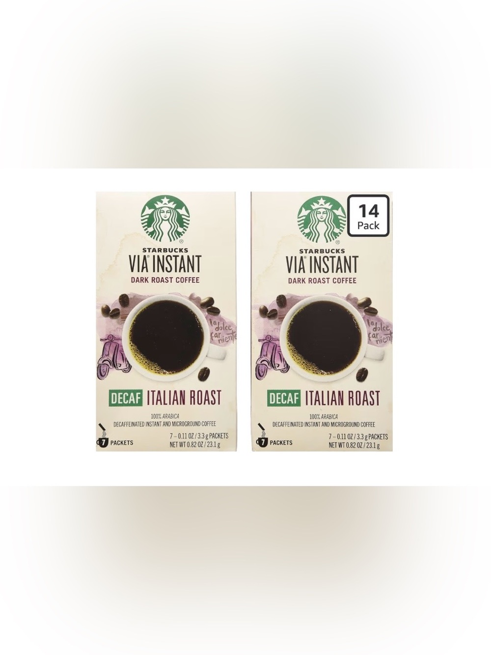 New Starbucks Via Instant Italian Roast Decaf Decaffeinated Coffee Packets 14ct